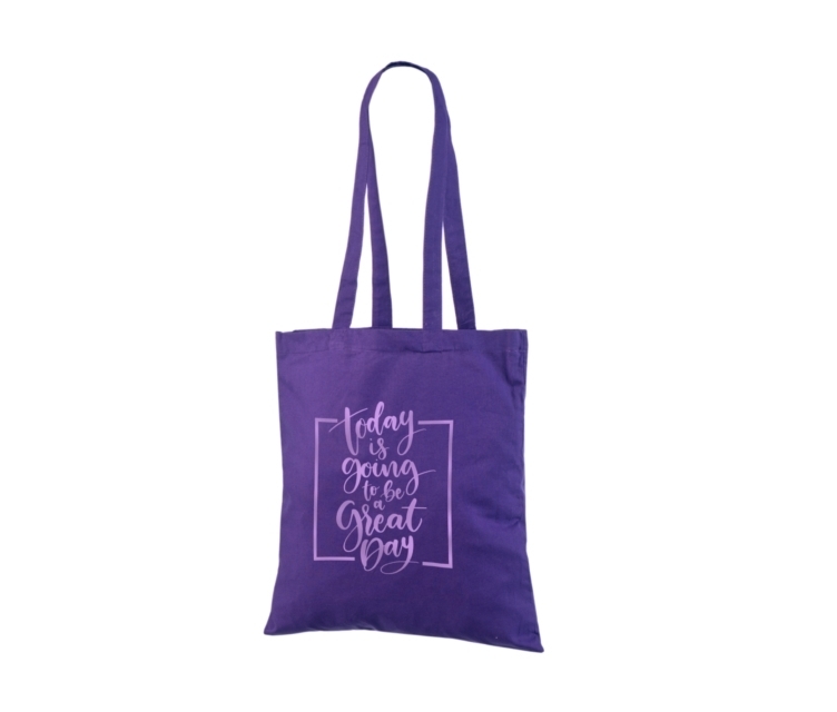 Violets ekonomisks kokvilnas maisiņš ar unikālu dizainu