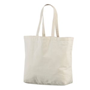 Большая хлопковая натурально-белая сумка горизонтального типа. Размеры 50×38+14 см