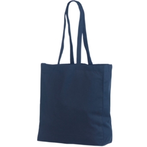 Темно-синяя хлопковая сумка с боковой складкой. Размеры 38х10х42 см